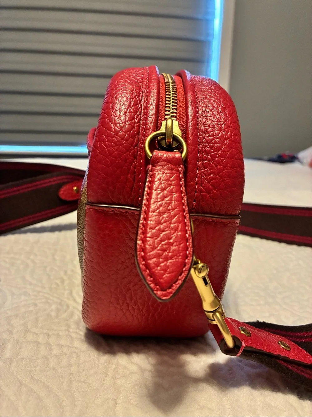 Coach Camera Signature Red Heart Print Crossbody Bag